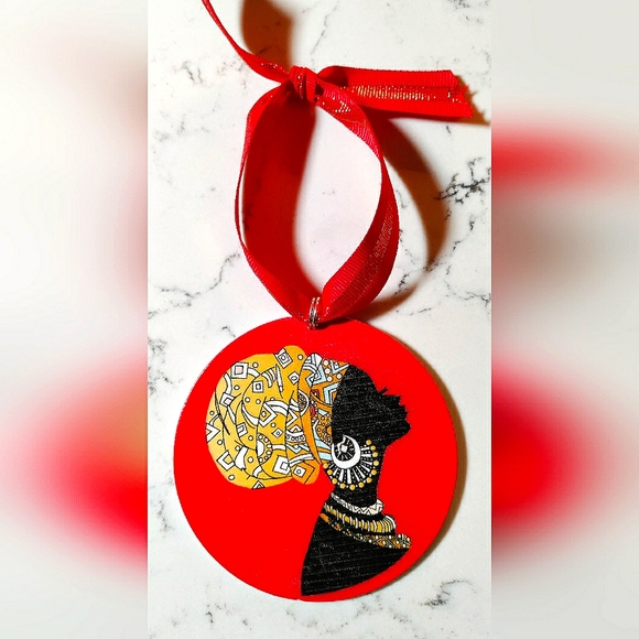 *HAPPY HOLIDAYS* New Ornament/Bag Tag/Keychain! Hand-painted Wood. African Woman - Picture 3 of 4